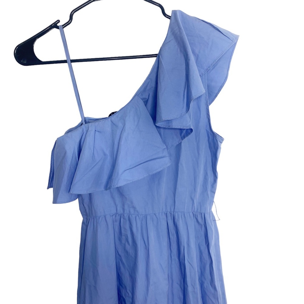Sandro Ruffled One Shoulder Sky Blue Lover Dress party flirty lightweight cotton - Picture 6 of 8